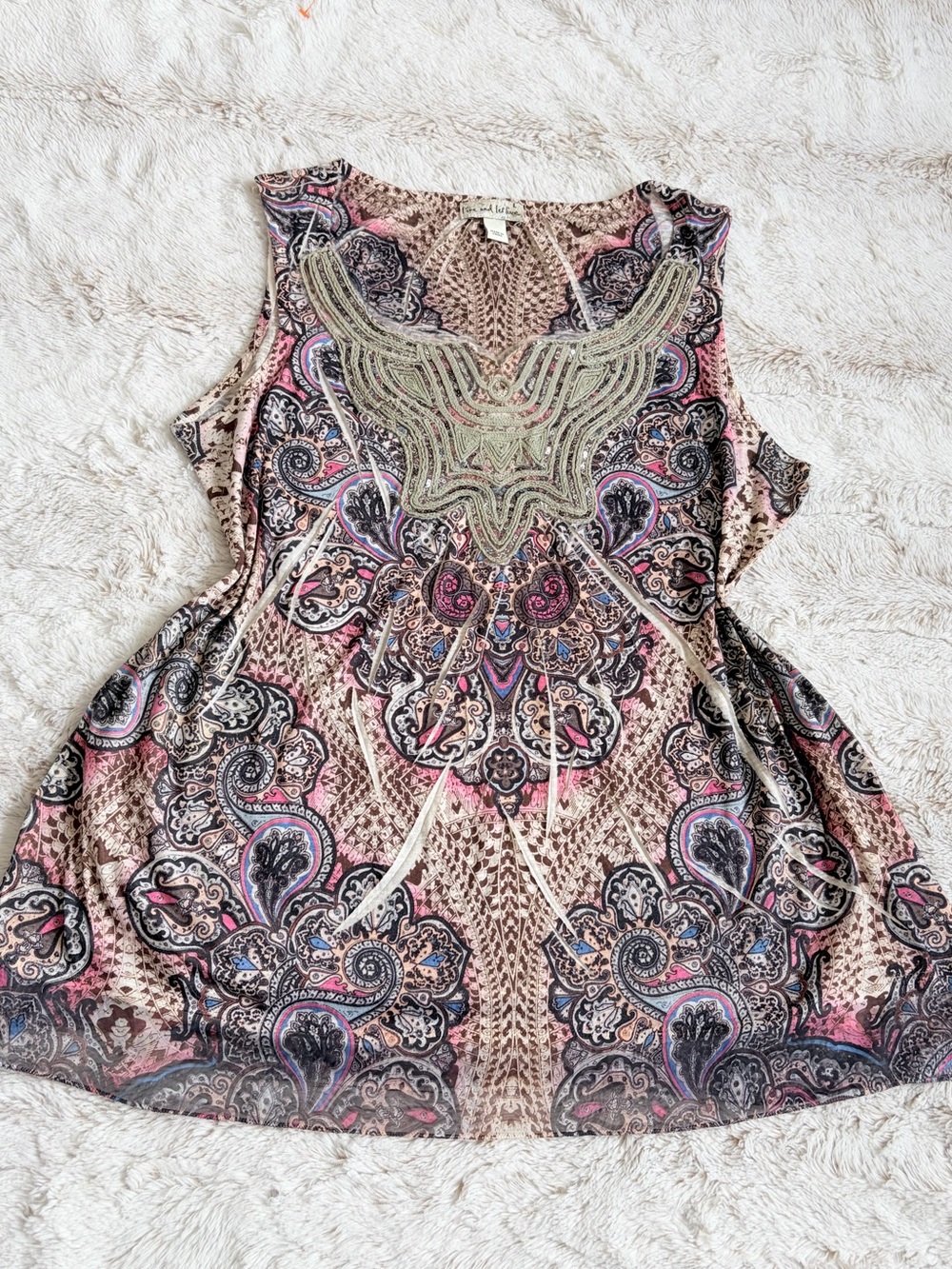 ✨ Y2K Boho Paisley Sequin Embroidered Tunic Top ‘Free and Let Live’ Grunge